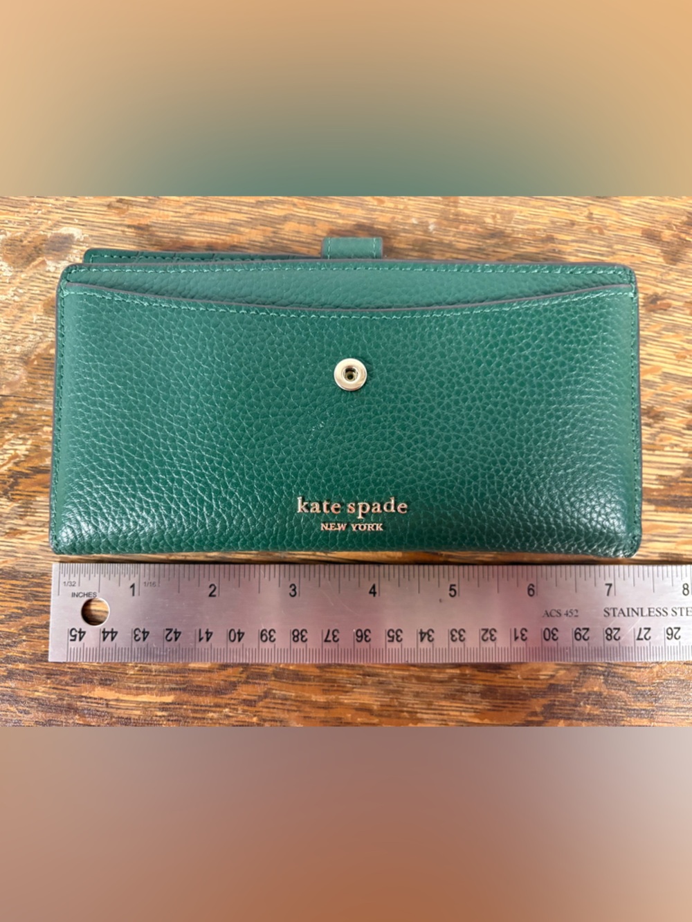 kate spade Green Pebbled Leather Snap Wallet